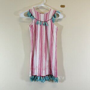 Mer St Barths Girls Tassel Striped Tunic Dress Size 10 Sleeveless Lined